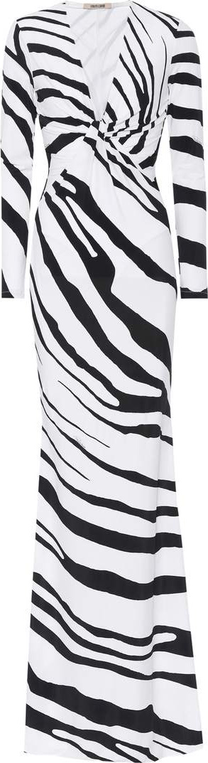 Roberto Cavalli Zebra-printed stretch jersey gown