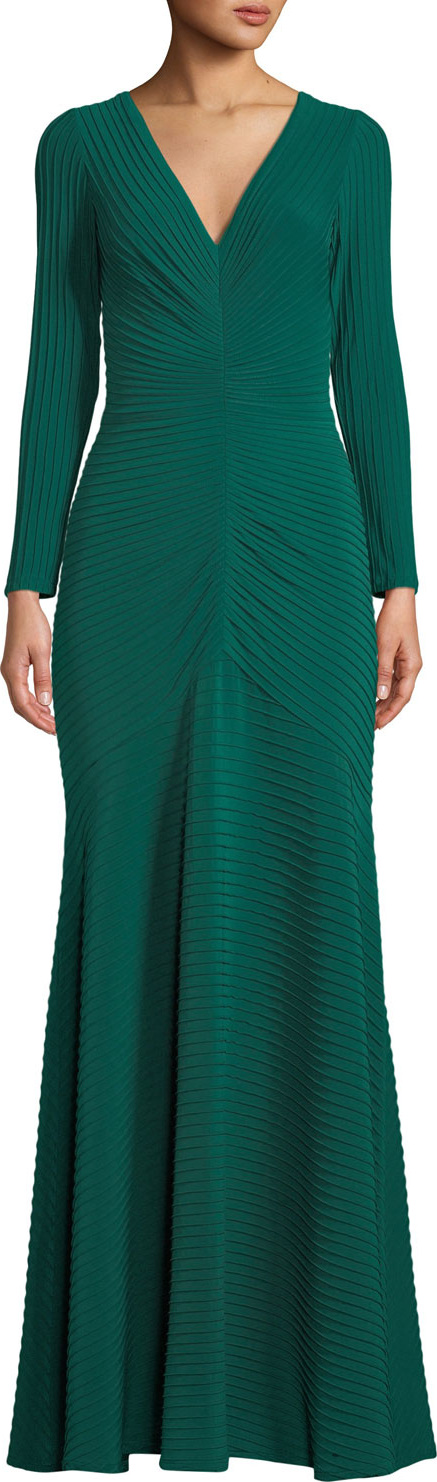 Tadashi Shoji Elias Jersey Pintuck Long-Sleeve Gown