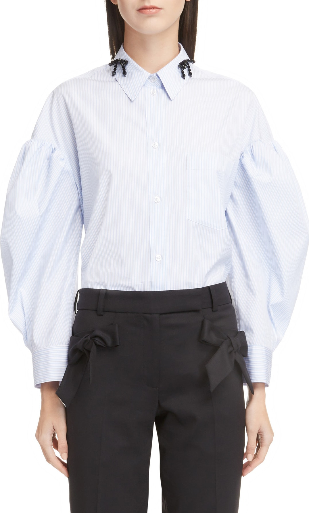 Simone Rocha Stripe Beaded Collar Blouse