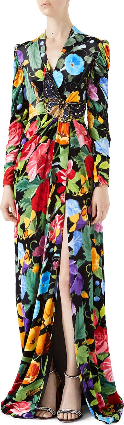 Gucci Velvet Gown with Chine de Fleurs Print