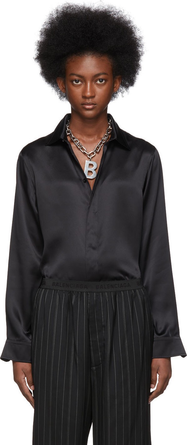 Balenciaga Black Silk Satin Fluid Shirt