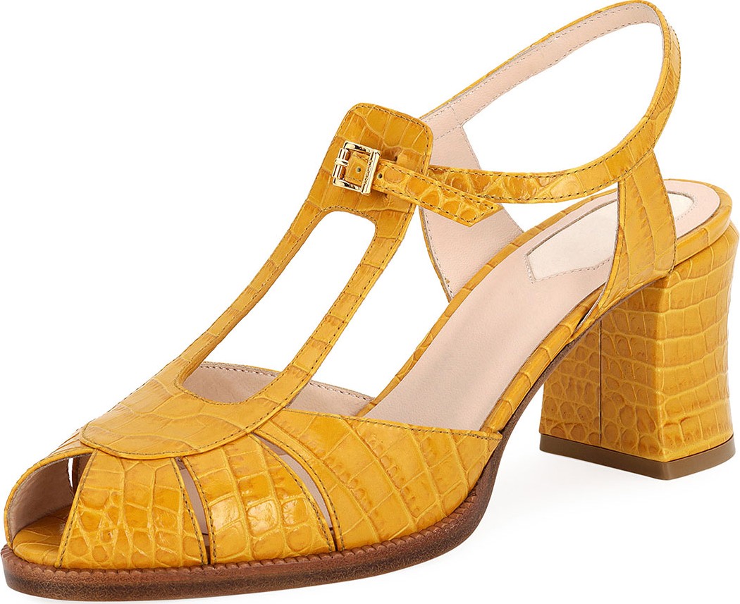 Fendi Chameleon Croco Block-Heel Sandals