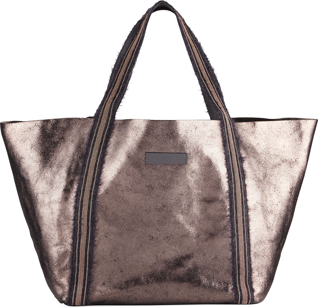 Brunello Cucinelli Metallic Leather Monili-Handle Tote Bag