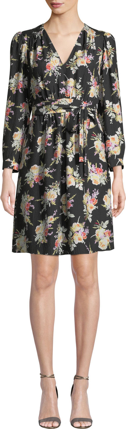 Rebecca Taylor Long-Sleeve Bouquet Silk Short Dress