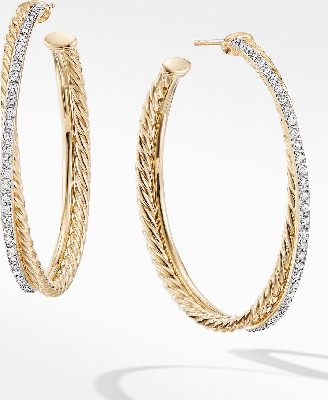 David Yurman Extra Large Crossover Hoop Earrings with Diamonds