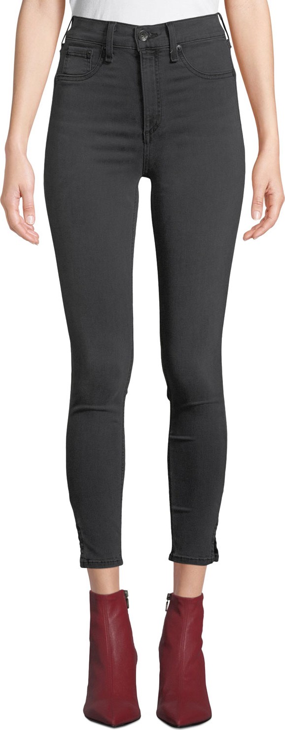 Rag & Bone High-Rise Ankle Skinny Jeans with Slit Hem