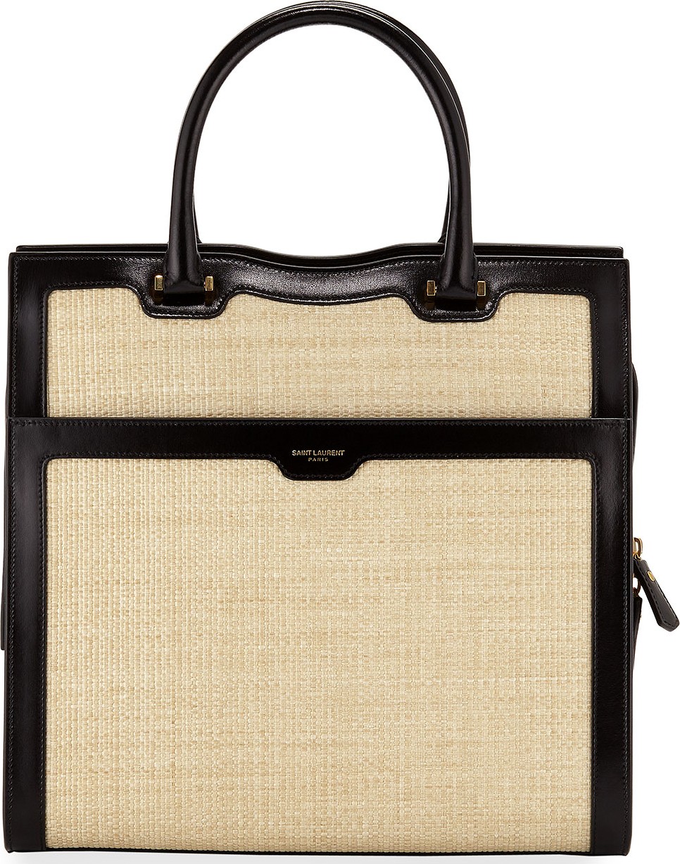 Saint Laurent Uptown Medium Monogram YSL Leather/Raffia Satchel Bag