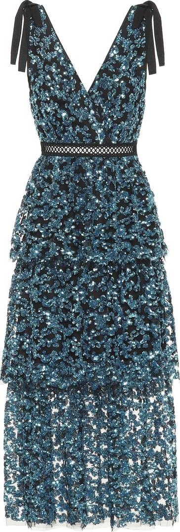 Self Portrait Tiered sequined midi dress