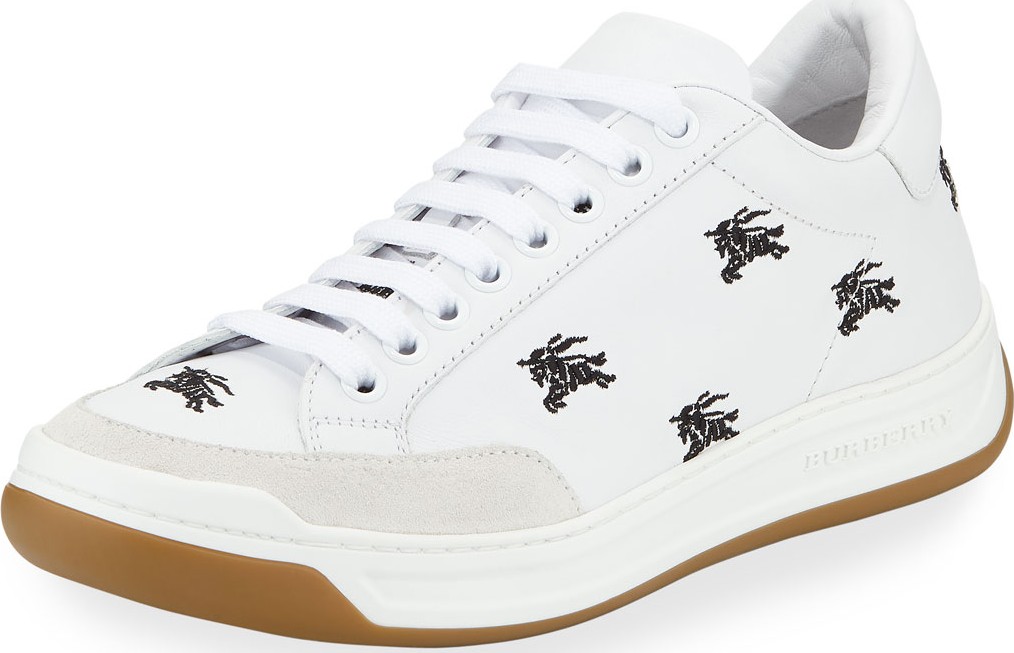 Burberry London England Timsbury Knight Embroidered Leather Sneakers