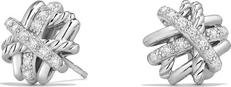 David Yurman Crossover Sterling Silver Earrings with Diamonds