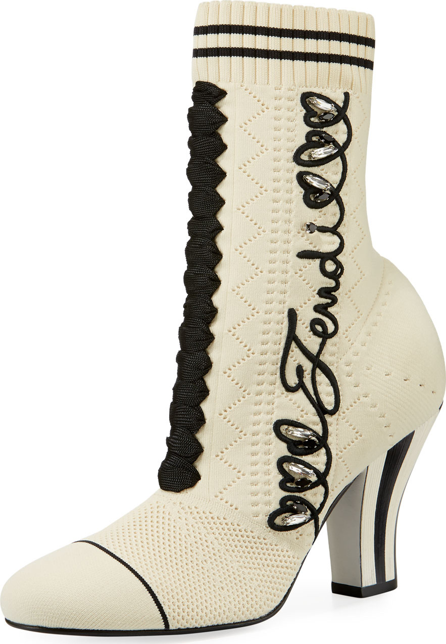 Fendi Embroidered Knit Booties
