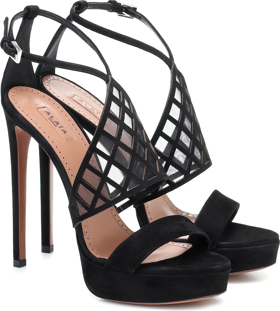 Alaïa Mesh-trimmed suede platform sandals