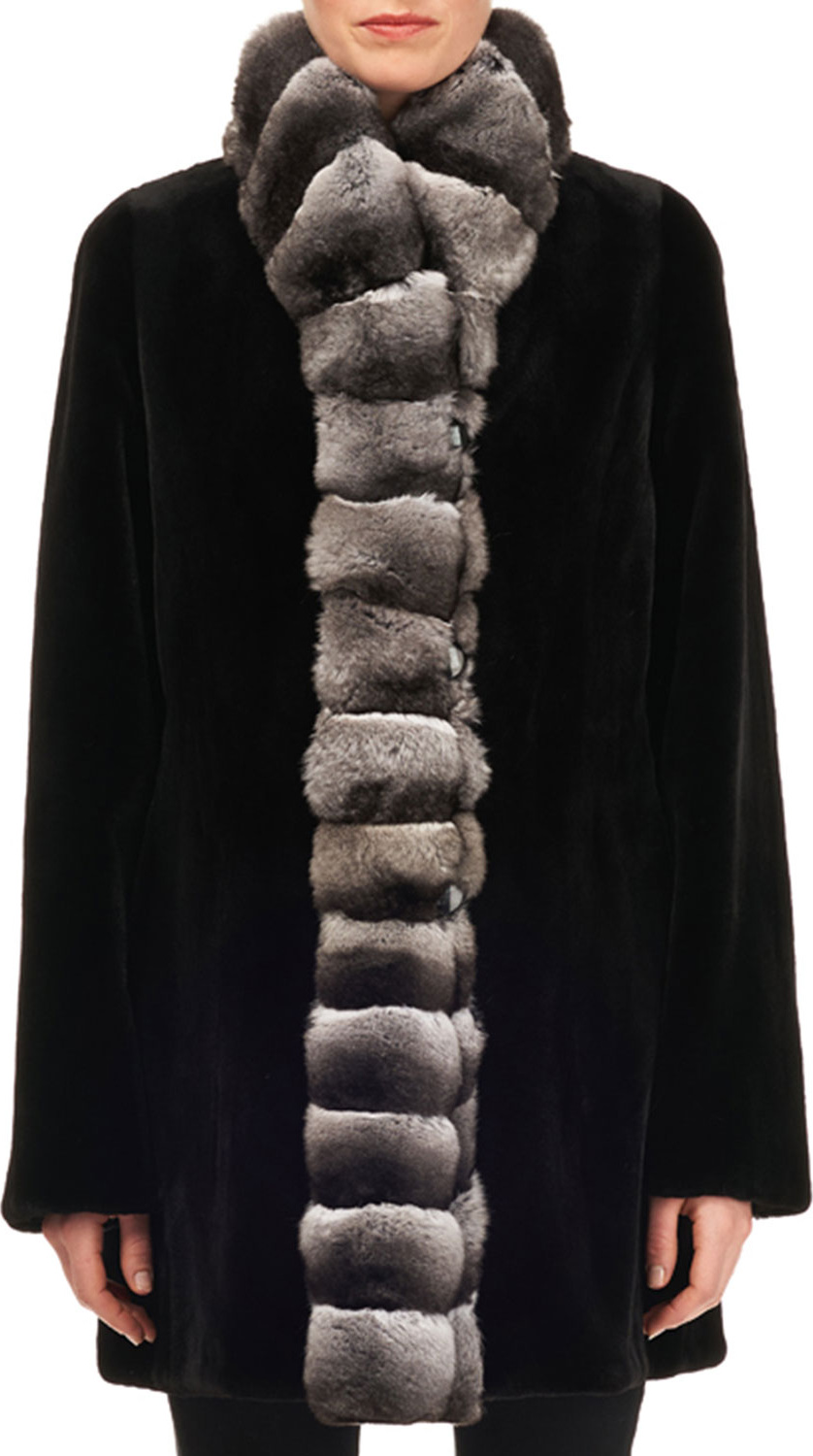 Gorski Sheared Mink-Fur Reversible Coat w/ Chinchilla-Fur Tuxedo Gorski Sheared Mink-Fur Reversible Coat w/ Chinchilla-Fur Tuxedo