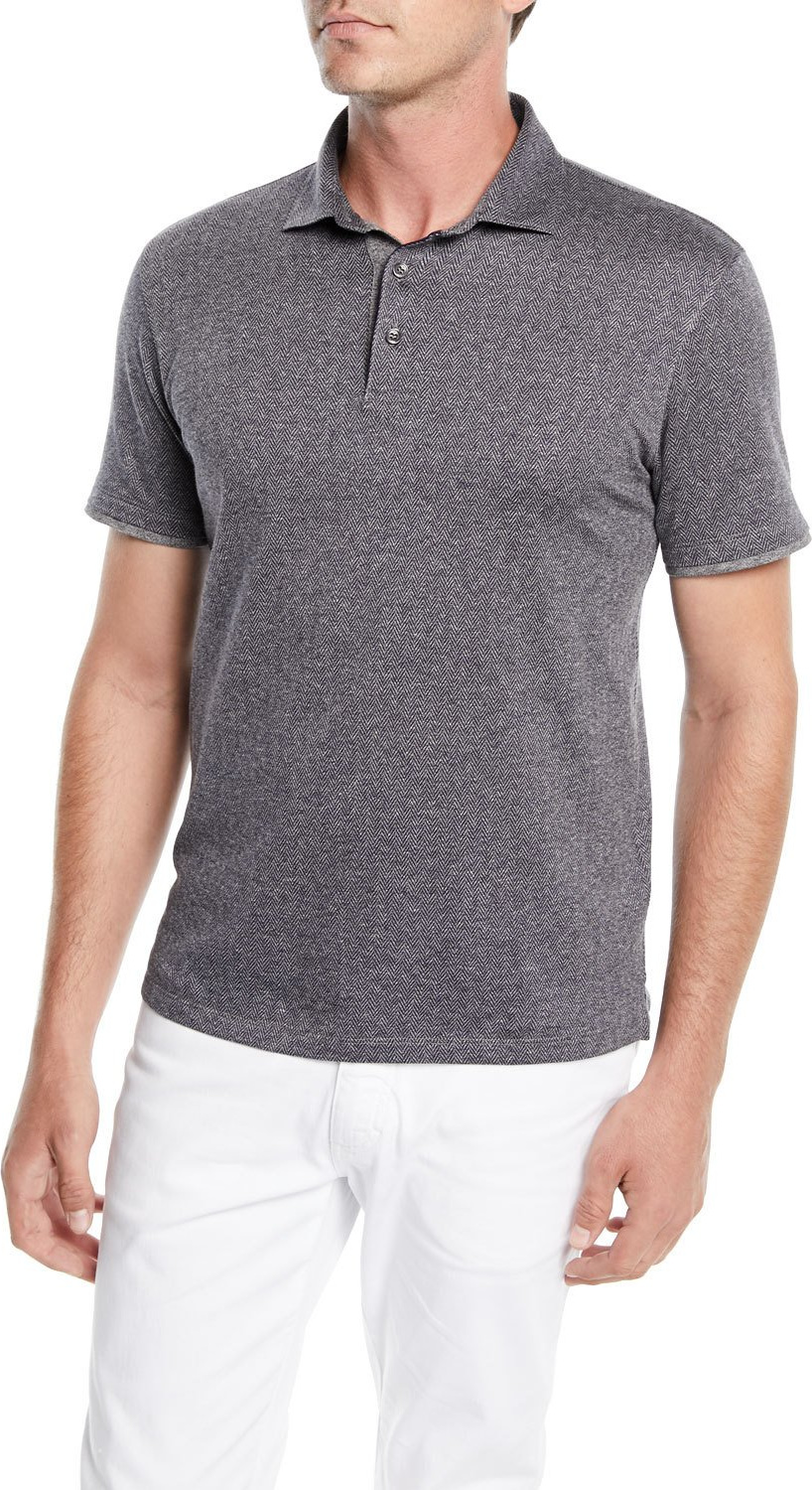 Ermenegildo Zegna Men's Herringbone Polo Shirt