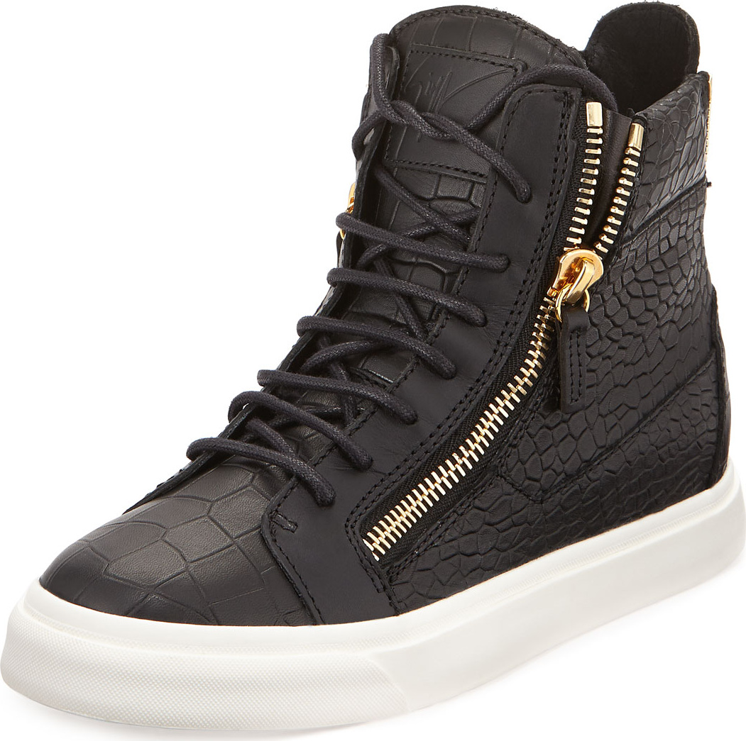 Giuseppe Zanotti Croc-Embossed Leather High-Top Sneakers