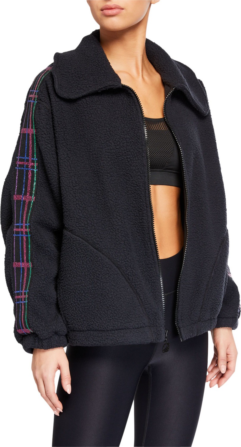 Terez American Dream Fleece Jacket w/ Plaid Elastic Trim