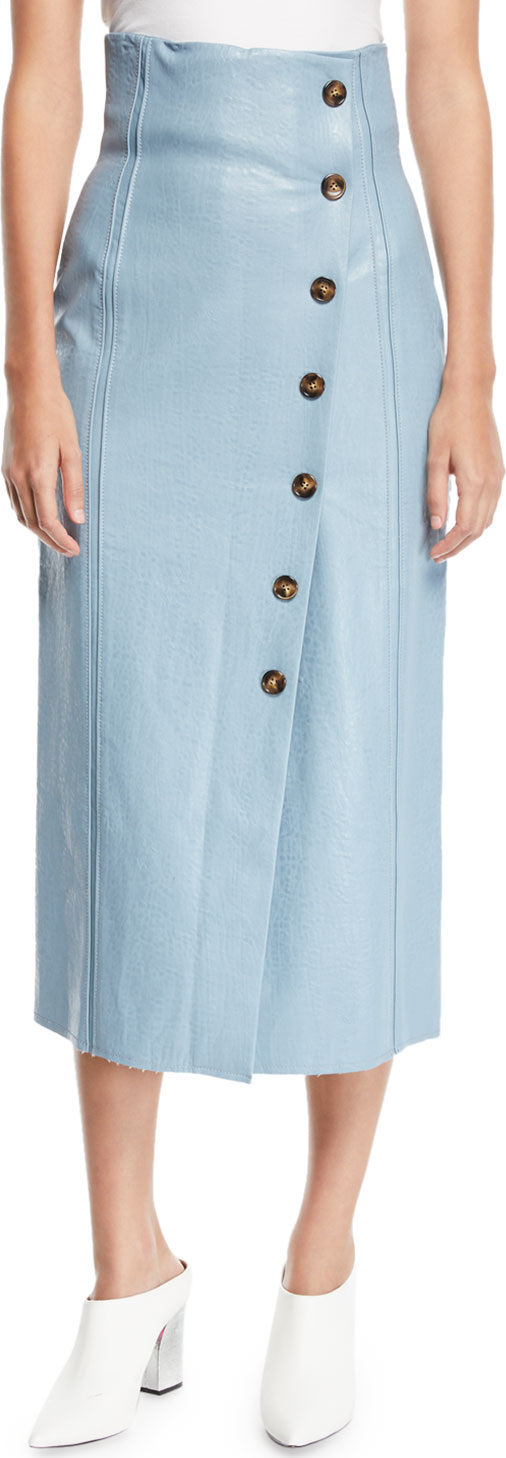 Rejina Pyo Scout Faux-Leather Button-Front Midi Skirt