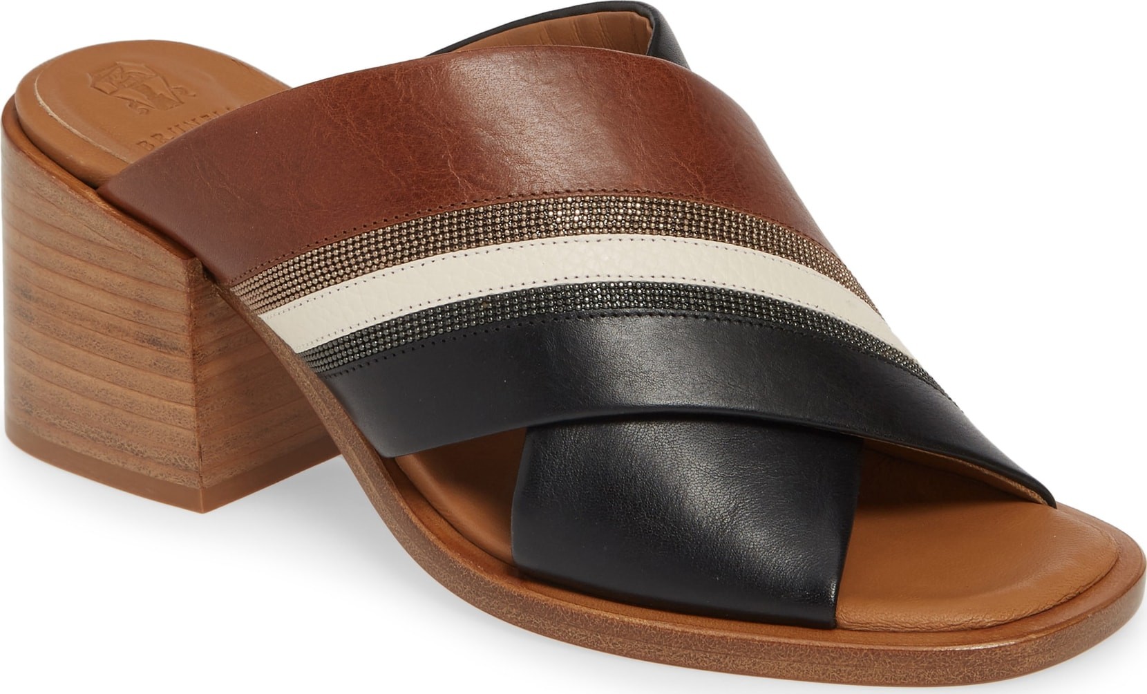 Brunello Cucinelli Crisscross City Block Heel Sandal