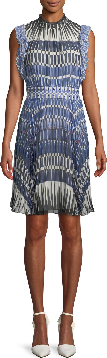 Kate Spade New York stephana deco-print dress w/ studded waistline