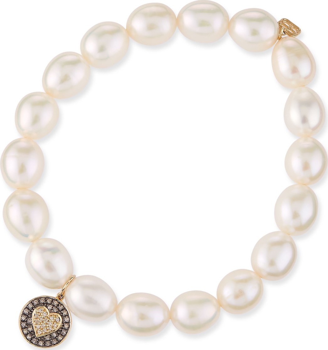 Sydney Evan 9mm Pearl & Diamond Heart Bracelet