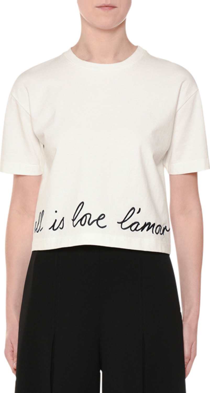 Stella McCartney Love is Love Short-Sleeve Crop T-Shirt with Script-Embroidery