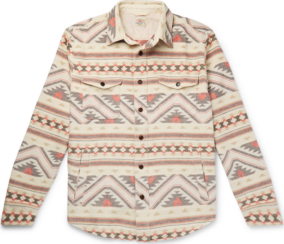 Faherty Durango Organic Brushed Cotton-Jacquard Shirt Jacket