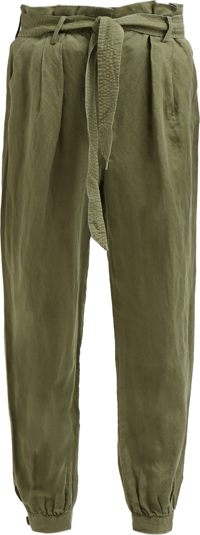 FRAME DENIM Paperbag-waist pleated linen-blend trousers