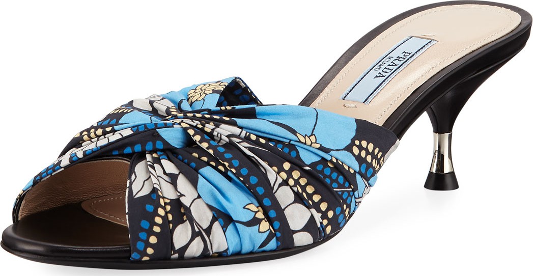Prada Printed Fabric Sandal Mules