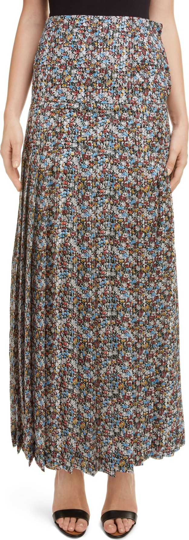 Victoria Beckham Yoke Panel Pleated Silk Skirt