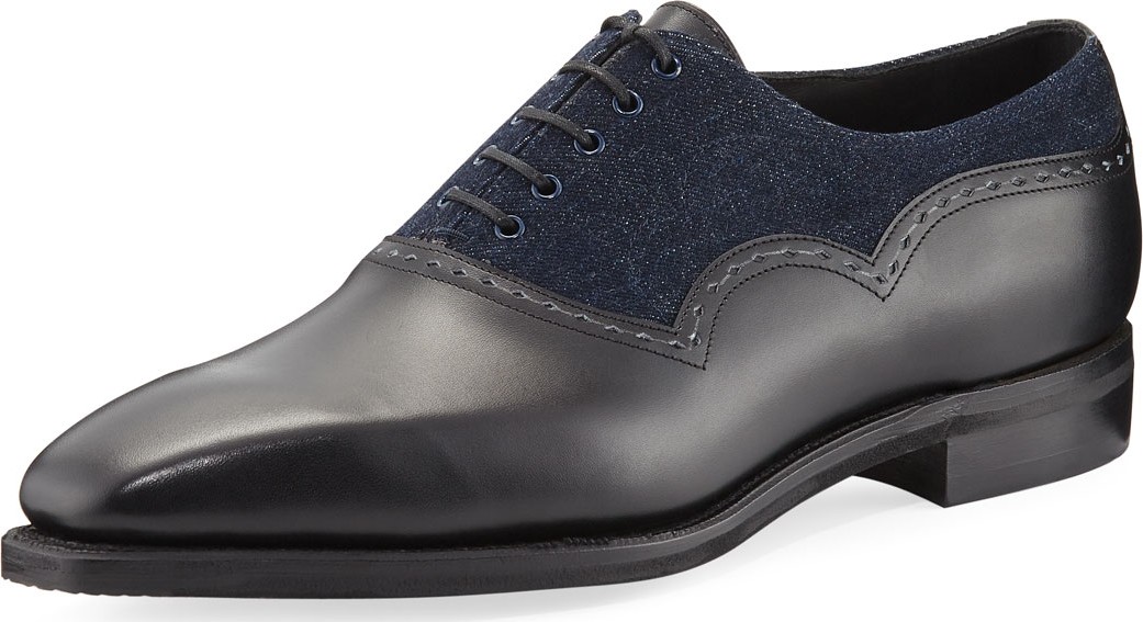 Corthay Wilfrid Denim & Leather Lace-Up Shoe