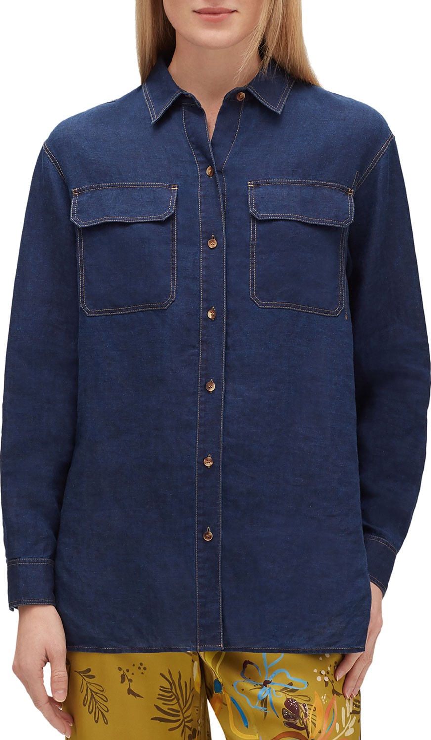 Lafayette 148 New York Everson Long-Sleeve Tie-Front Blouse, Indigo