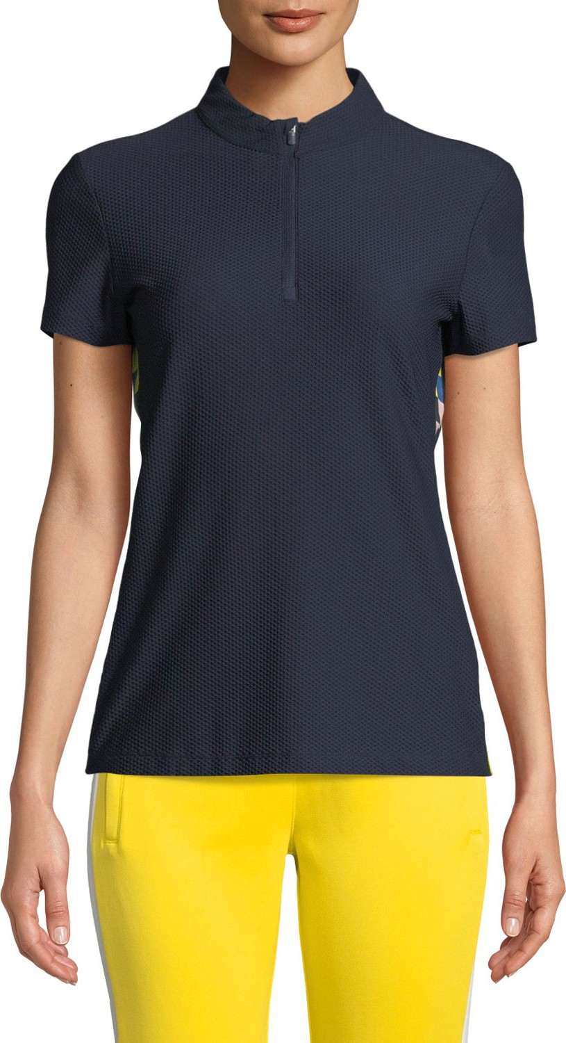 Tory Sport Checkered Mesh Quarter-Zip Fitted Activewear Top Tory Sport Checkered Mesh Quarter-Zip Fitted Activewear Top