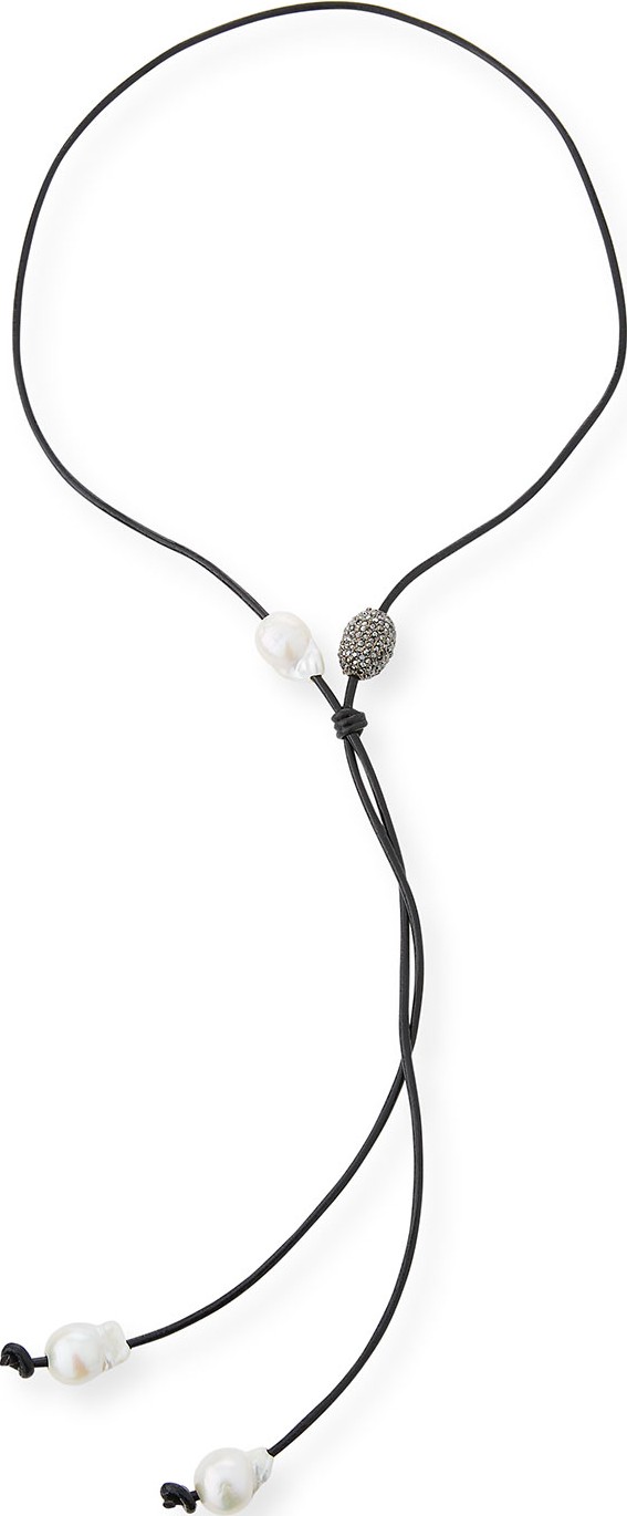 Margo Morrison Baroque Pearl Leather Lariat Necklace
