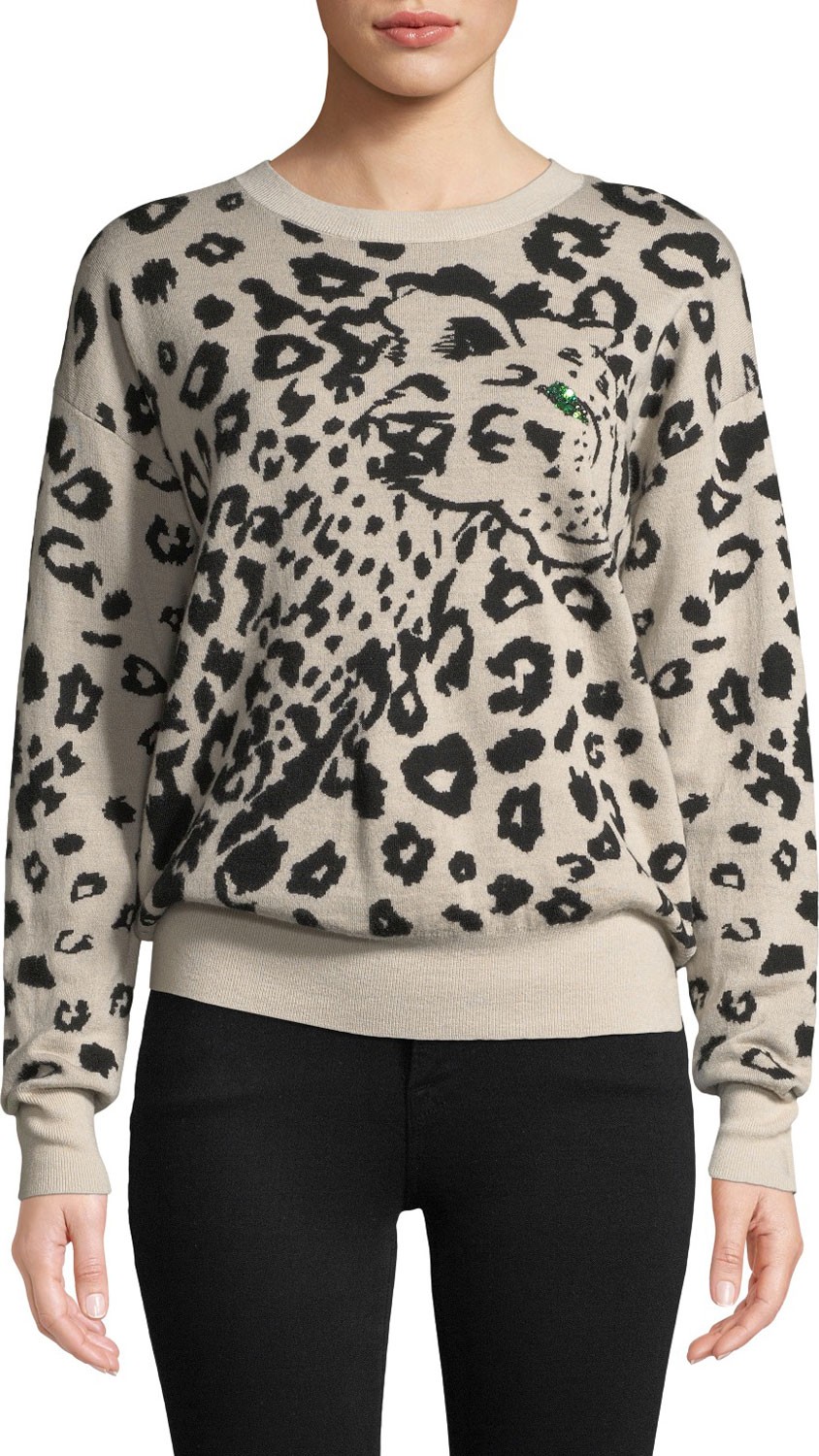 Rebecca Taylor Animal Jacquard Wool Pullover Sweater Rebecca Taylor Animal Jacquard Wool Pullover Sweater