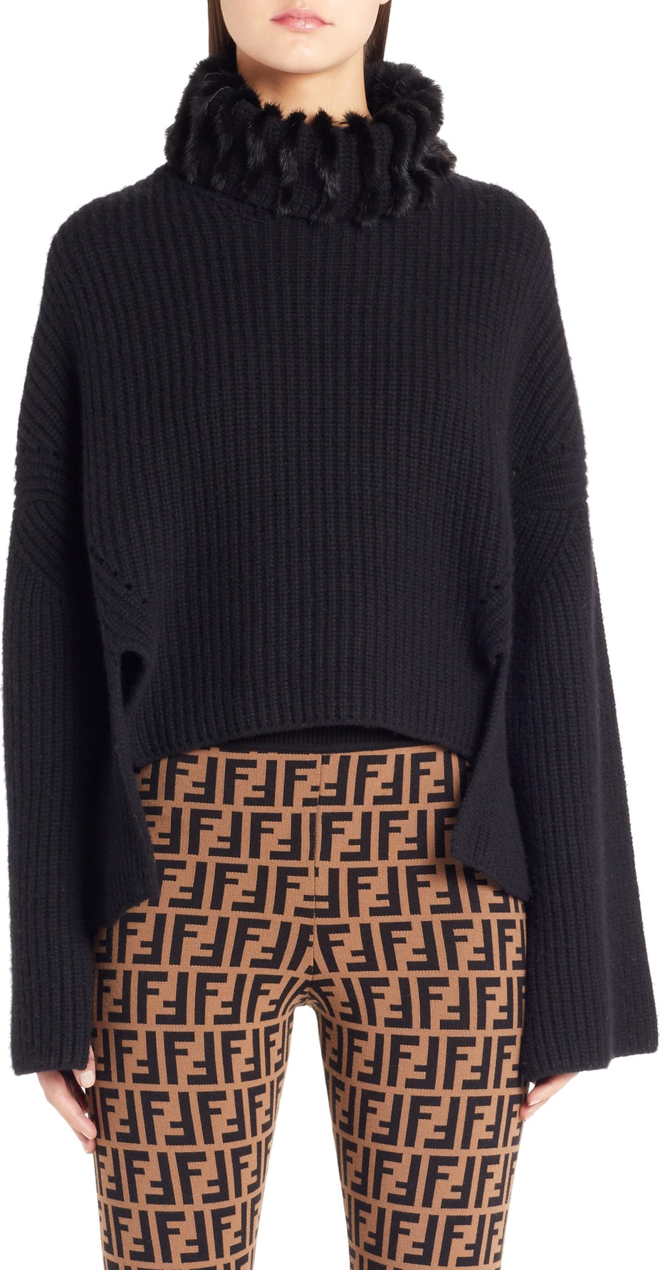 Fendi Genuine Mink Fur Turtleneck Cashmere Sweater