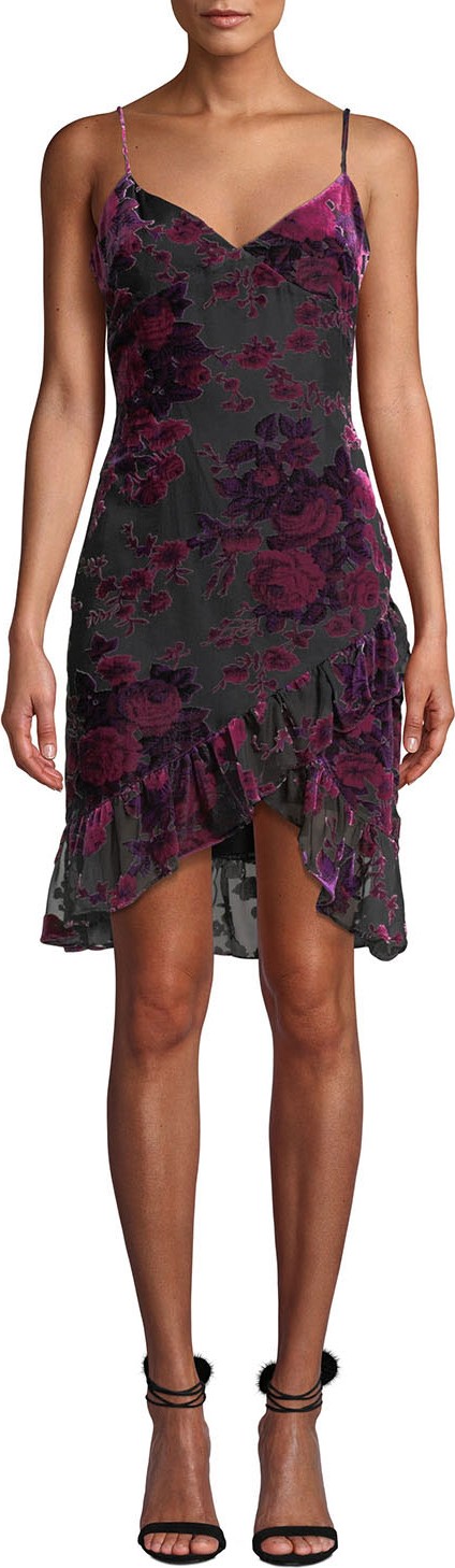 LIKELY Shana Velvet Burnout Ruffle Cocktail Dress