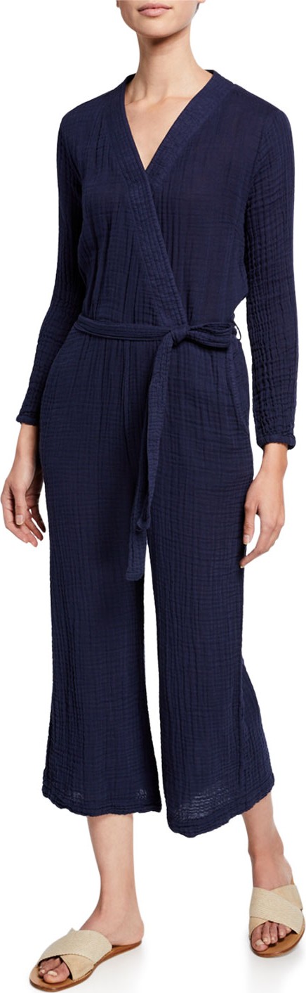 SUNDRY Surplice-Neck Long-Sleeve Belted Jumpsuit