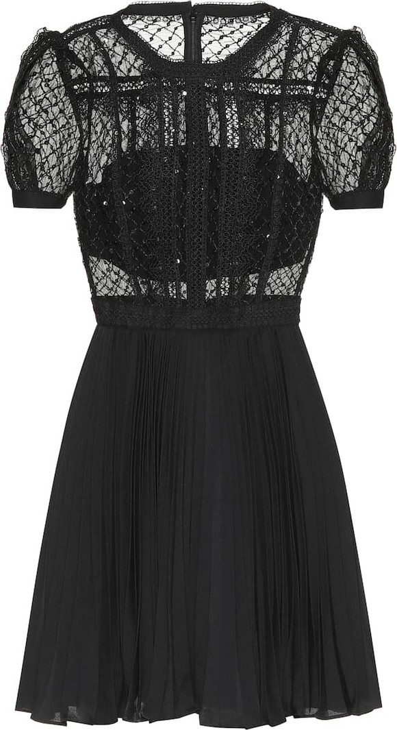 Self Portrait Embellished lace minidress