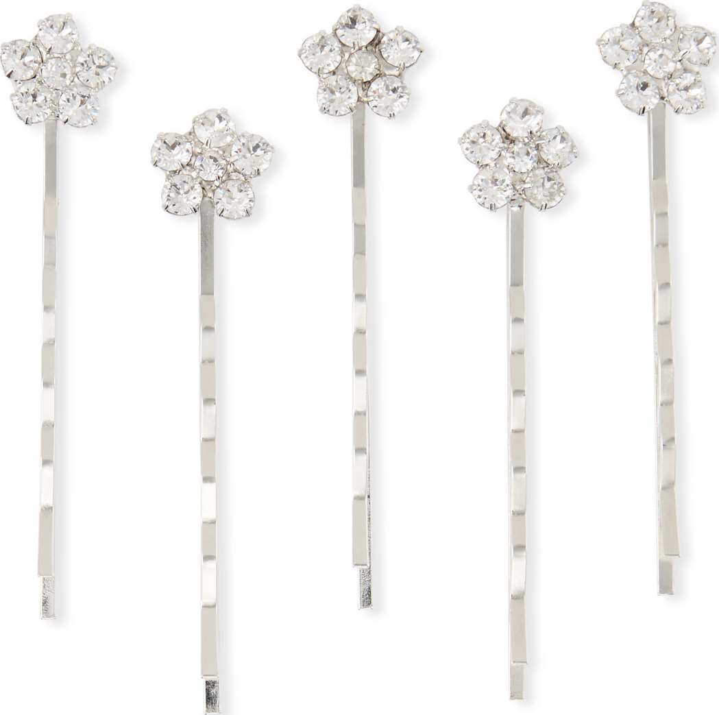 Jennifer Behr Violet Swarovski Crystal Floral Bobby Pins, Set of 5