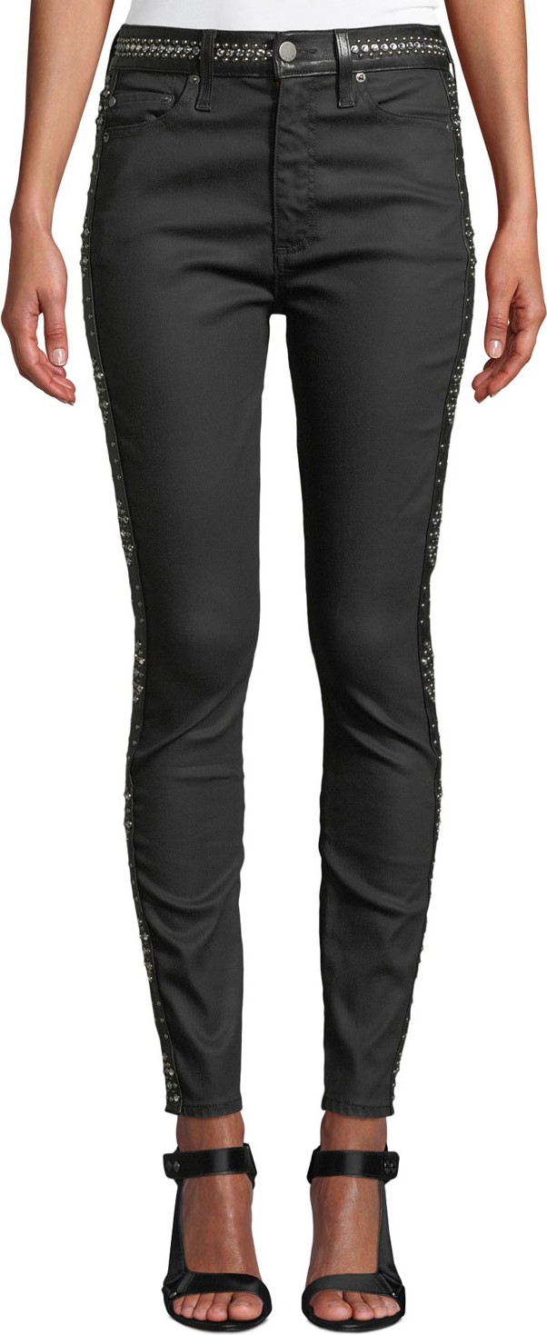 Alice + Olivia Good High-Rise Studded Ankle Skinny Jeans