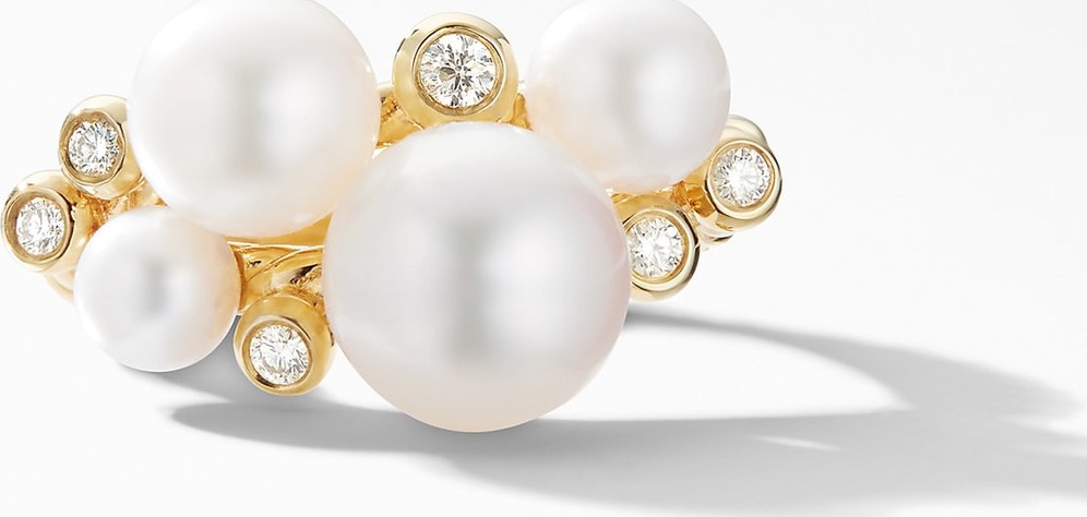 David Yurman 18K Gold Pearl Cluster Ring with Diamonds