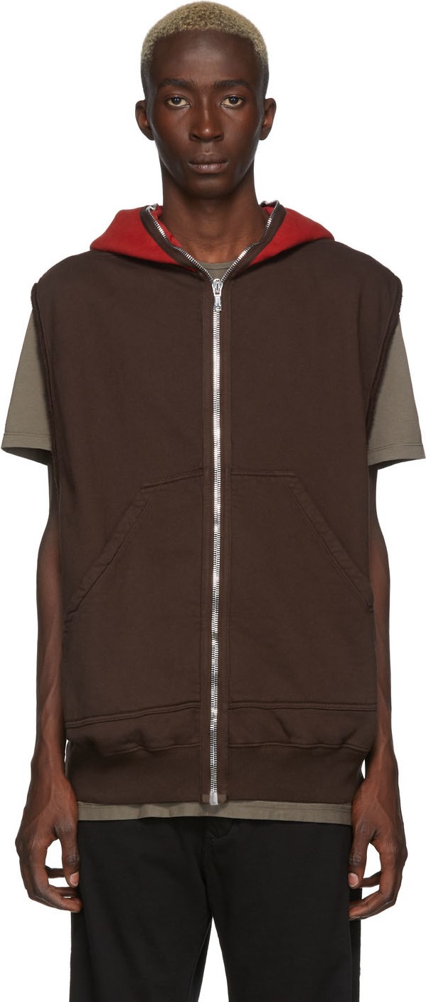 Rick Owens DRKSHDW Brown & Red Gimp Sleeveless Hoodie
