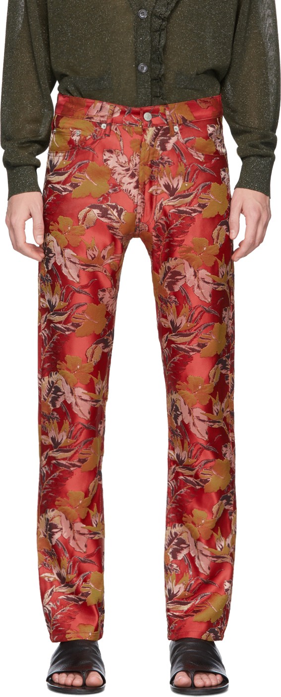 Dries Van Noten Red Jacquard Floral Panna Jeans