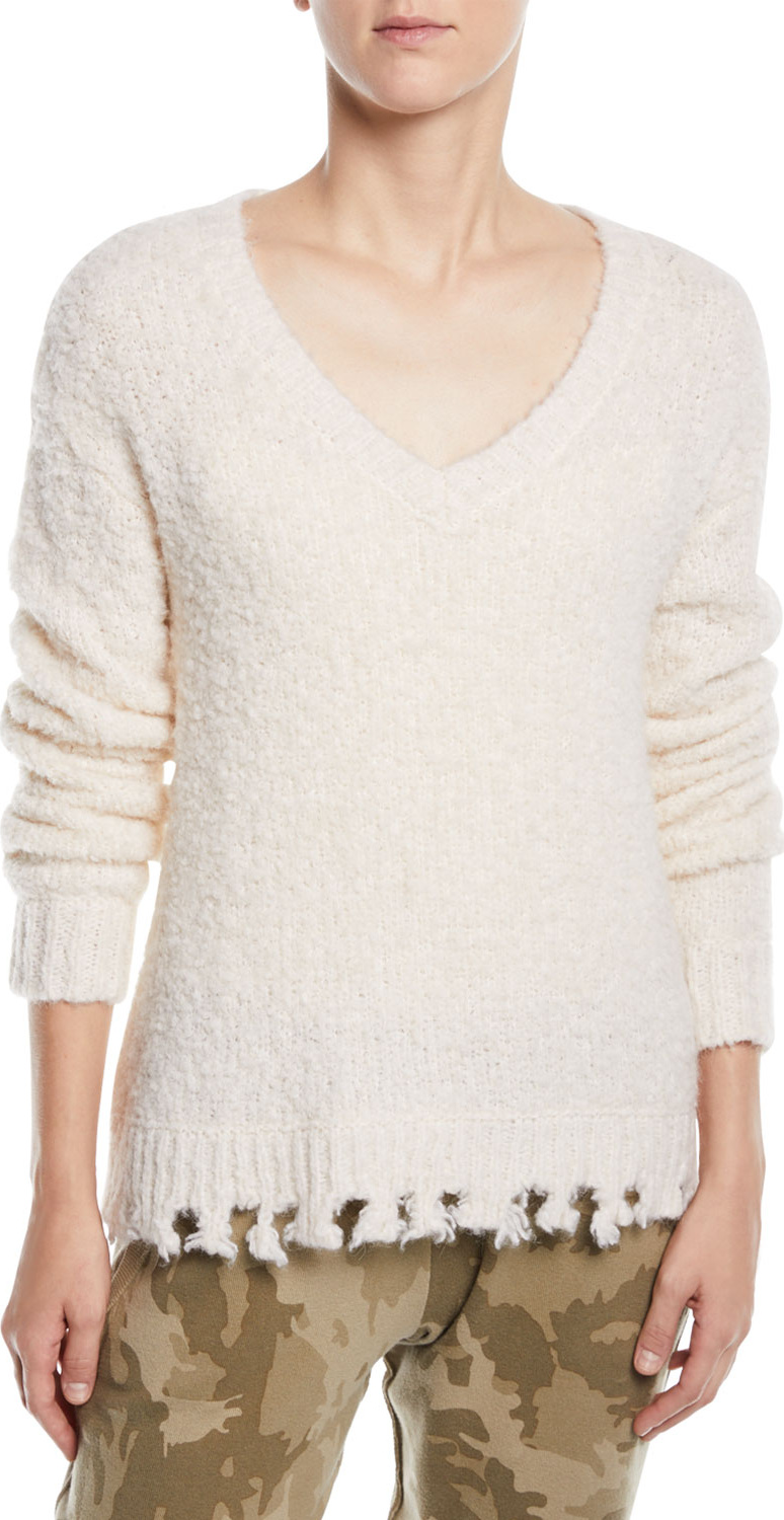 ATM Anthony Thomas Melillo Alpaca-Blend Destroyed V-Neck Sweater
