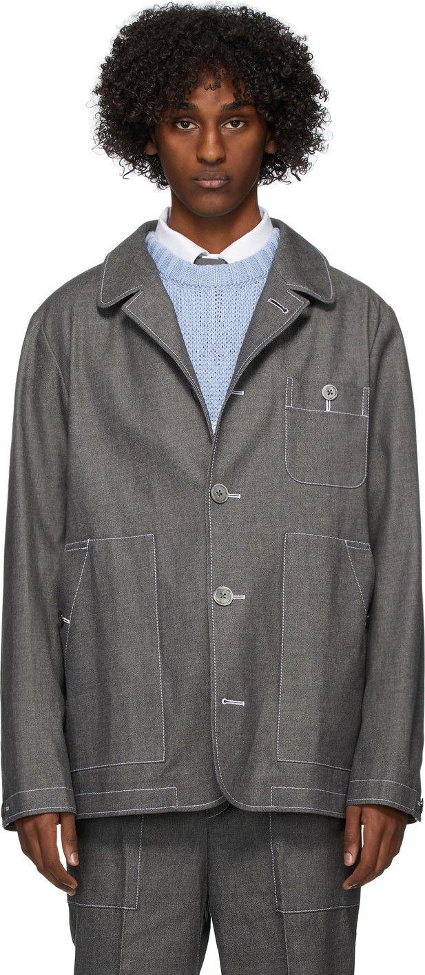 Thom Browne Grey Patch Pocket Denim Jacket