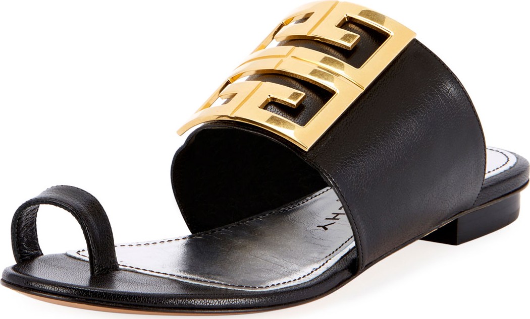 Givenchy Flat Leather 4G Logo Slide Sandals