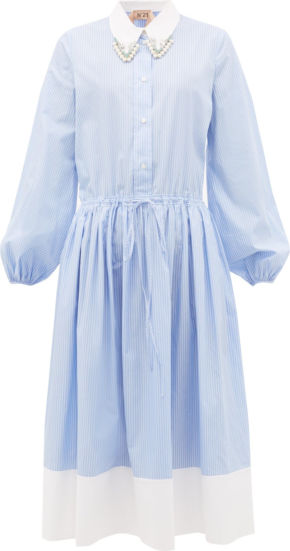 Nº21 Crystal-embellished striped-cotton shirtdress