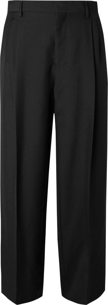 LOEWE Black Wide-Leg Pleated Wool-Twill Trousers