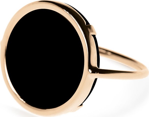 GINETTE NY 18k Rose Gold Black Onyx Disc Ring, Size 7