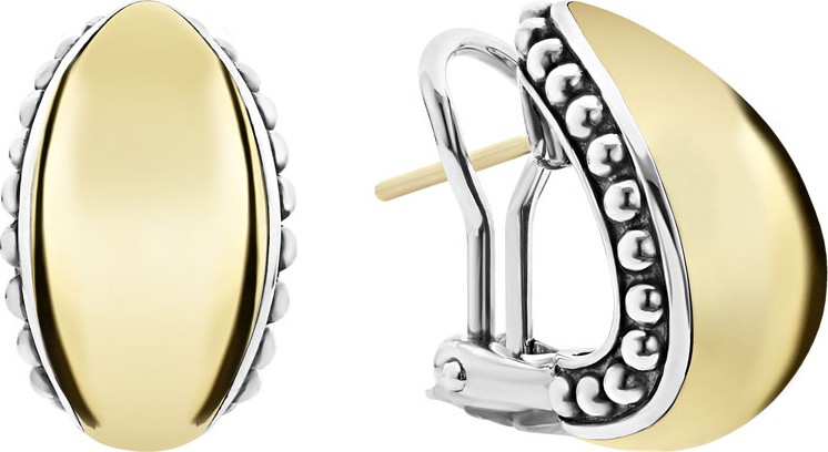 LAGOS High Bar Domed Huggie Earrings w/ 18k Gold